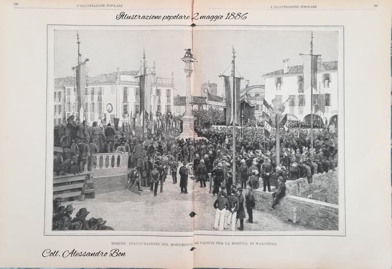 Festeggiamenti per il collocamento della Colonna della Sortita a Mestre avvenuto il 4 aprile 1886