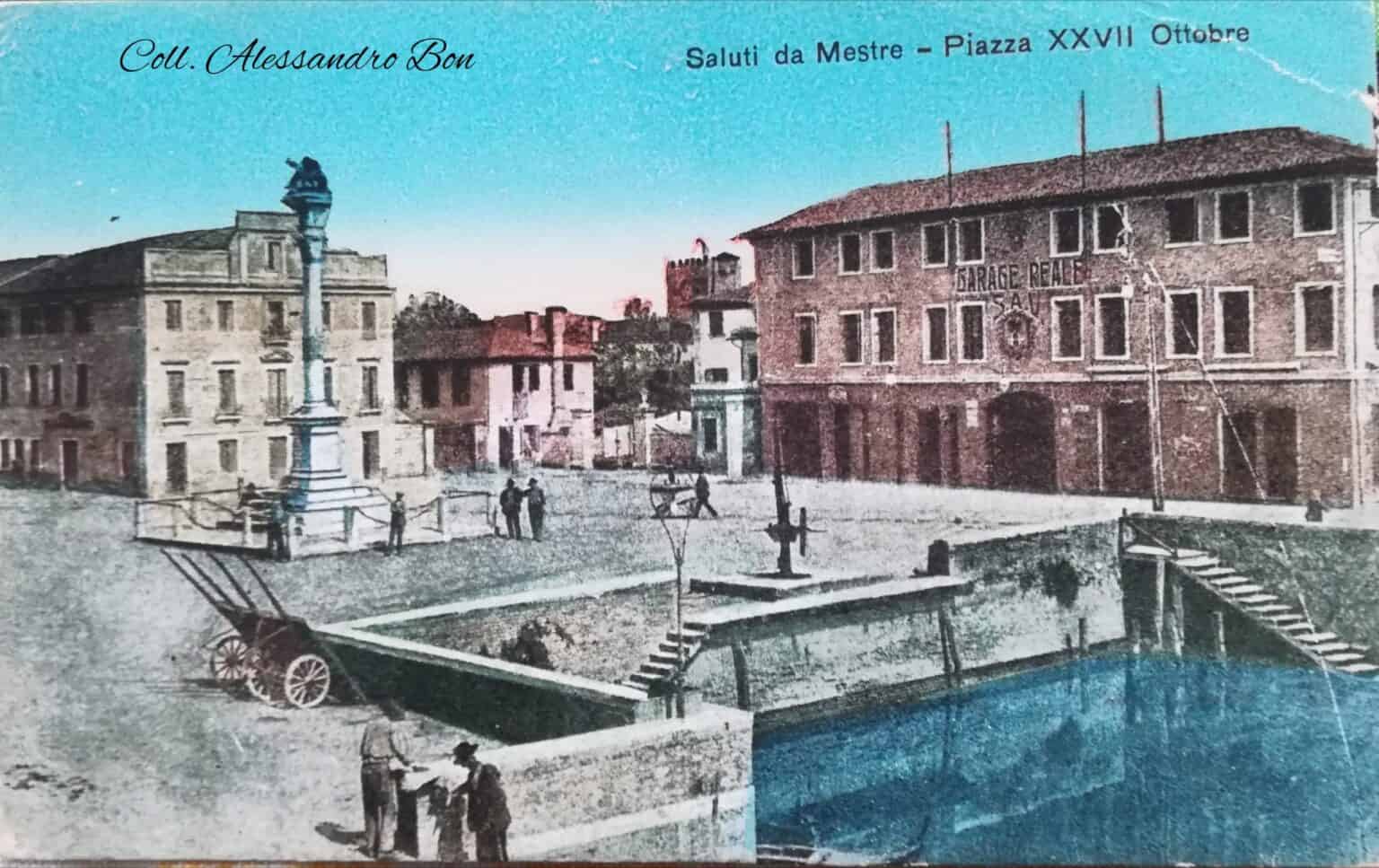Piazza XXVII ottobre e la Colonna della Sortita in cartolina dell'inizio novecento