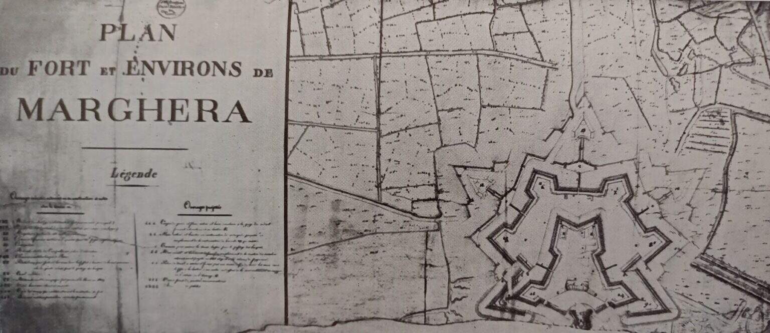 Cartina del Forte Marghera sotto il Dominio francese (dal libro: I fatti di Mestre)