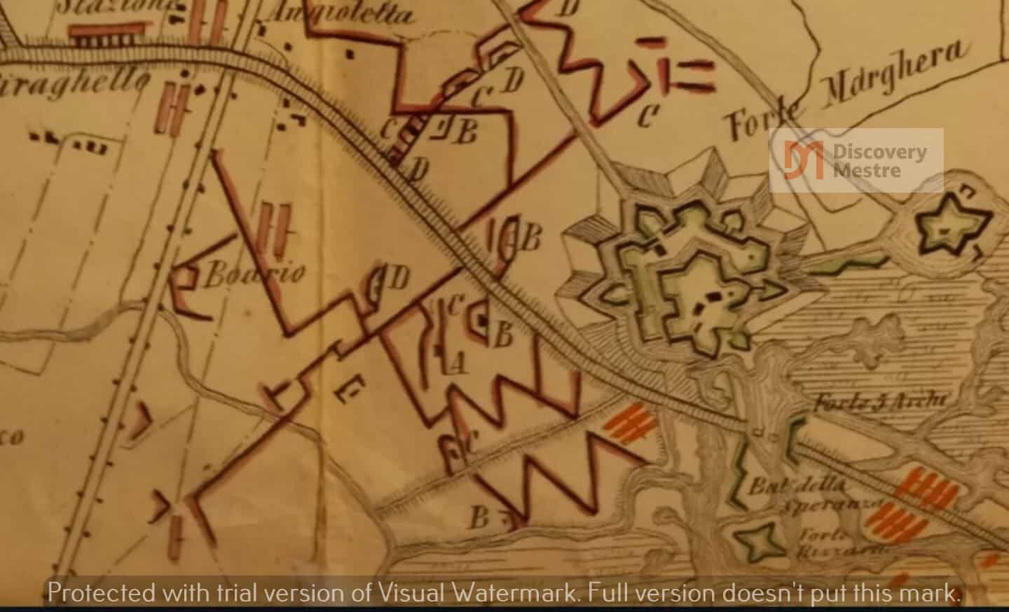 Particolare della mappa Piano di Assedio Militare (Ing. Martino Cellai, 1866)
