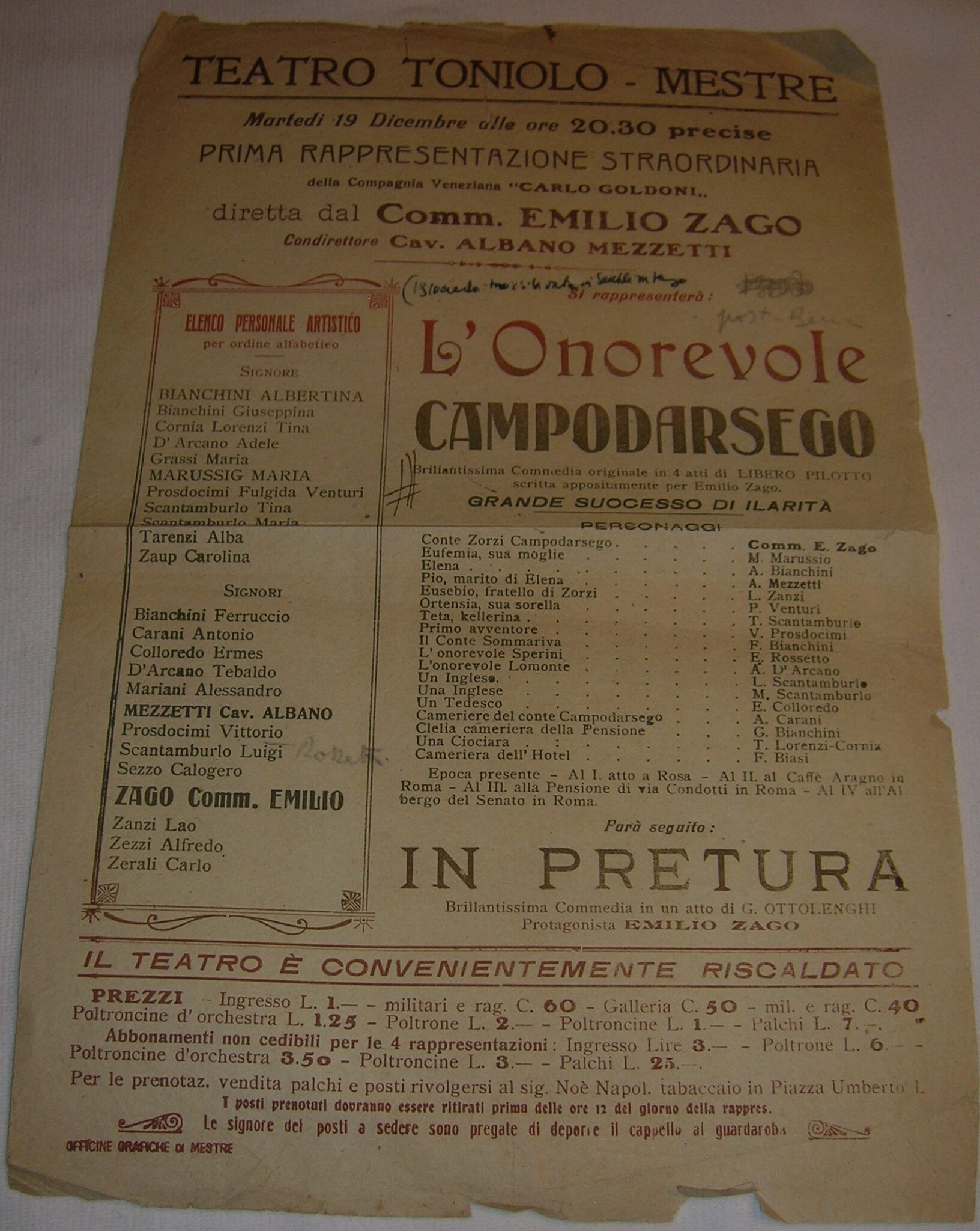 Locandina d’epoca del Toniolo