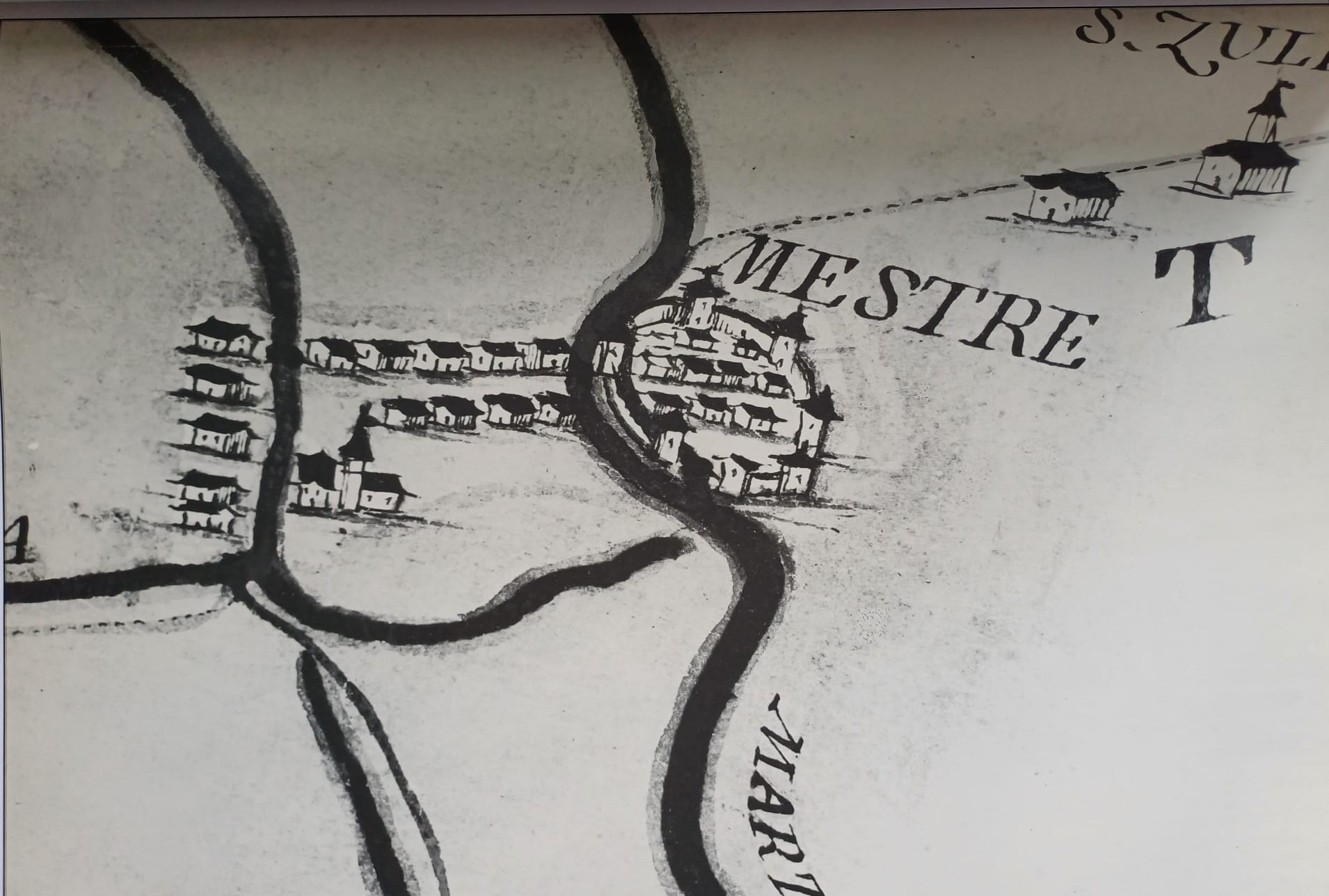 Mappa di Mestre, 1695, riproduzione di una mappa del 1556, Savi ed Esecutori alle Acque, Serie Laguna n° 13