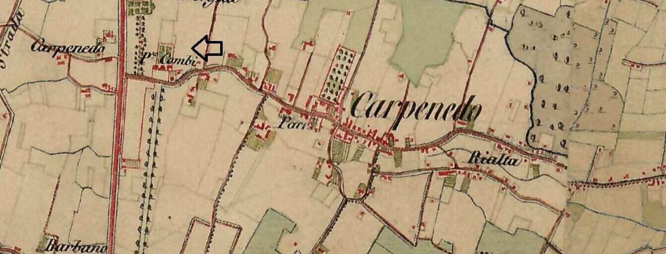 Mappa Militare del 1829 del Territorio di Via Trezzo con indicata Villa Combi