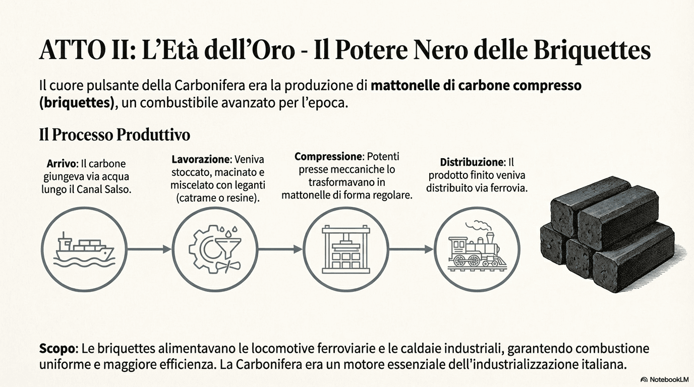Il processo industriale che avveniva all'interno della Carbonifera