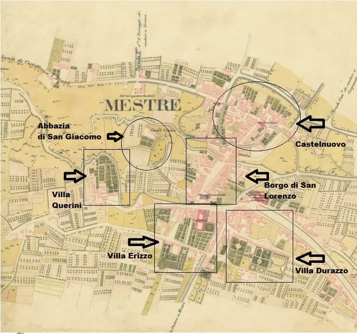 Mappa di Augusto Denaix del 1809 in cui si vedono i due chiostri