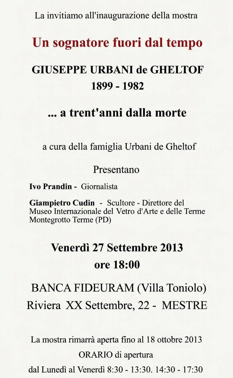 Mostra Un sognatore fuori dal tempo dedicata a Giuseppe Urbani de Gheltof