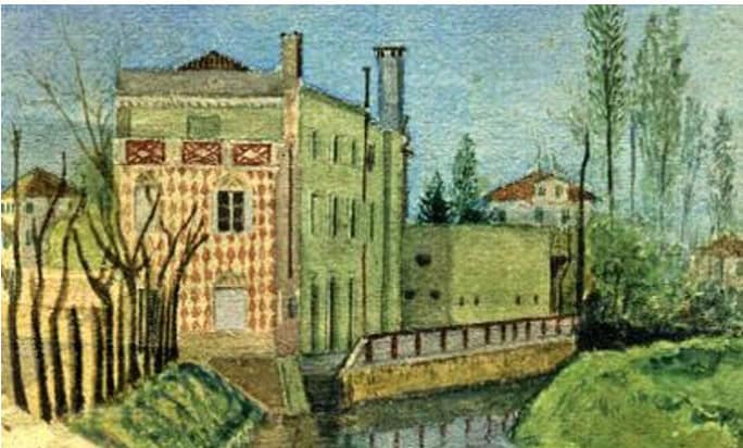 Villa Ticozzi, acquerello su cartone, particolare. A. Chichisiola