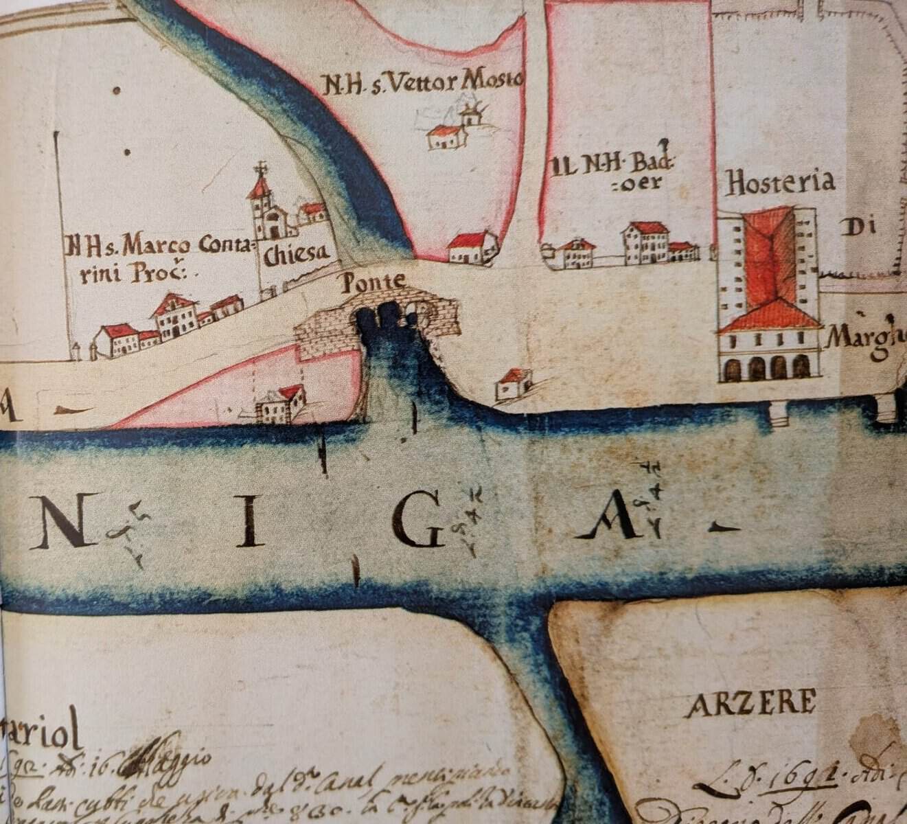 Il borgo di Malgera in un Particolare della mappa di Domenico Margutti. 29 Marzo 1691