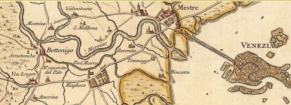 Carta storica con Bottenigo fra Mestre e la laguna veneziana
