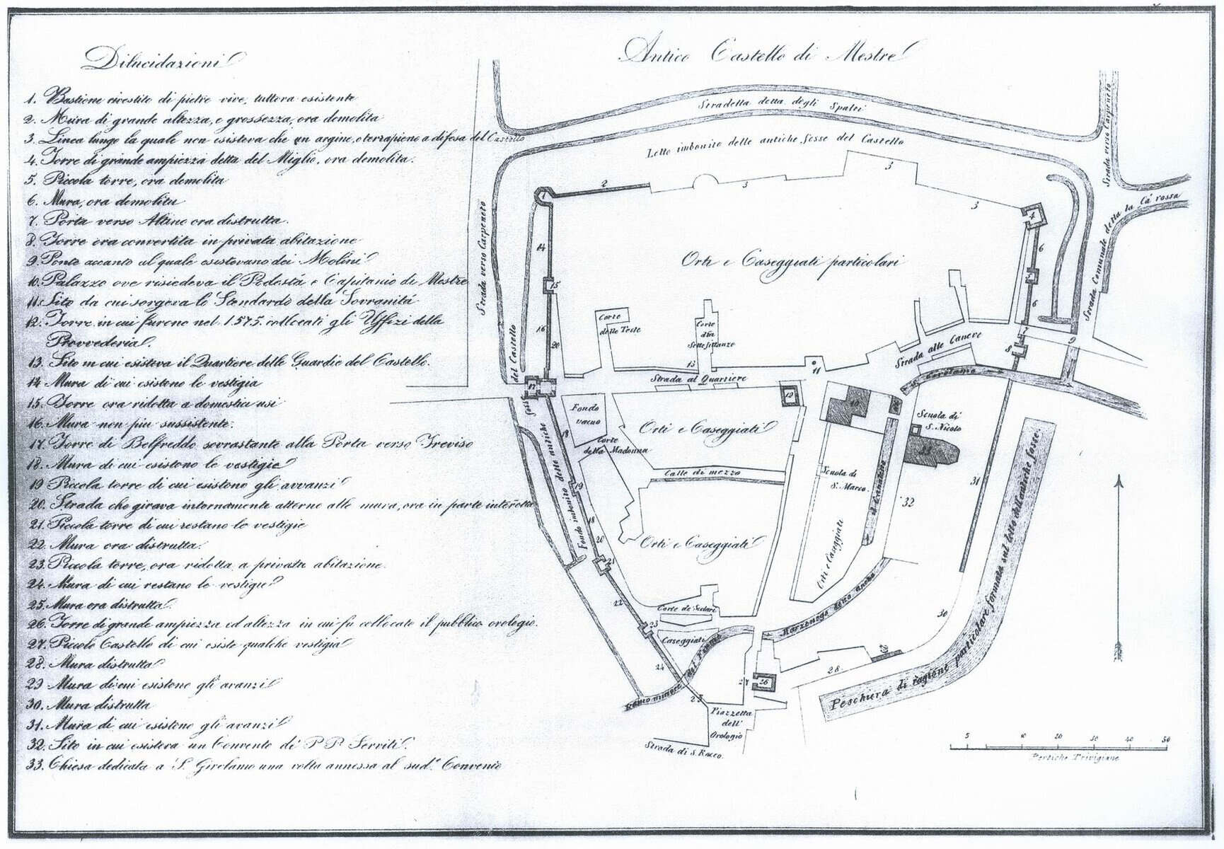 Mappa del Castello Nuovo inserita nel testo di Barcella, presumibilmente disegnata da Manocchi
