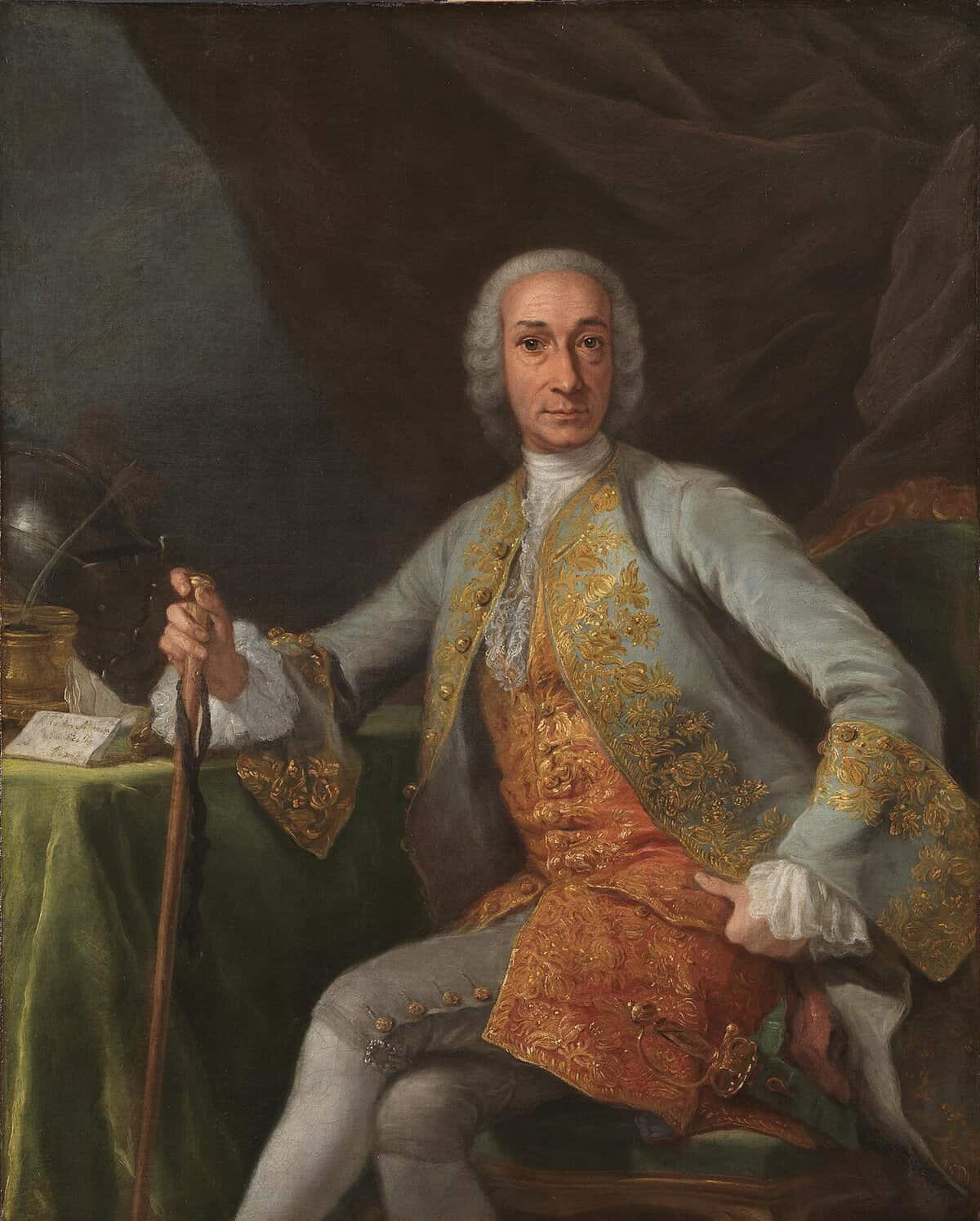 Leopoldo de Gregorio, marchese di Squillace, ospite del palazzo Giustinian-Lollino nel 1774, in un ritratto di Giuseppe Bonito del 1759 (Museo del Prado, pubblico dominio)