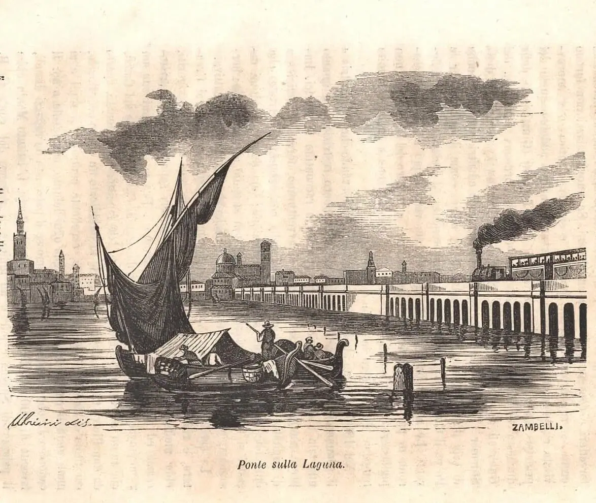 Ponte ferroviario, incisione di Zambelli