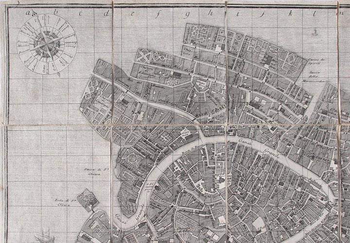 Ludovico Ughi, pianta topografica di Venezia, 1729, particolare con Cannaregio e il Bersaglio, Archivio di Stato di Venezia (riproduzione da tesi di G. Novello, Università Ca' Foscari)